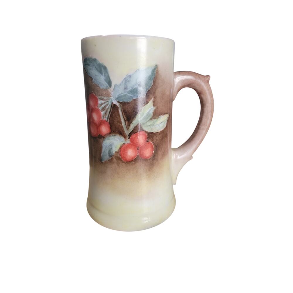 Antique Belleek Mug Stein CAC Ceramics Arts Company Lenox Hand Painted Cherries